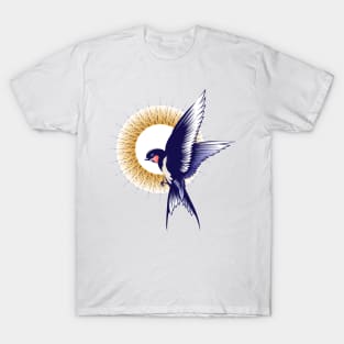 Flying Swallow Bird Colored Tattoo T-Shirt